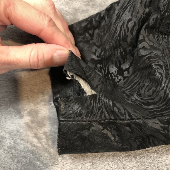 Outbrook Leather Coat Womens Large Black Long Baroque Suede Detail 80s Vintage - Picture 14 of 16